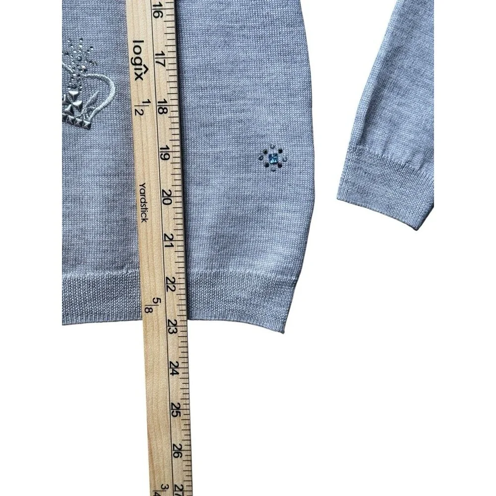 Talbots Petites Sweater Crown Embellished Merino Wool Women’s P Gray Long Sleeve